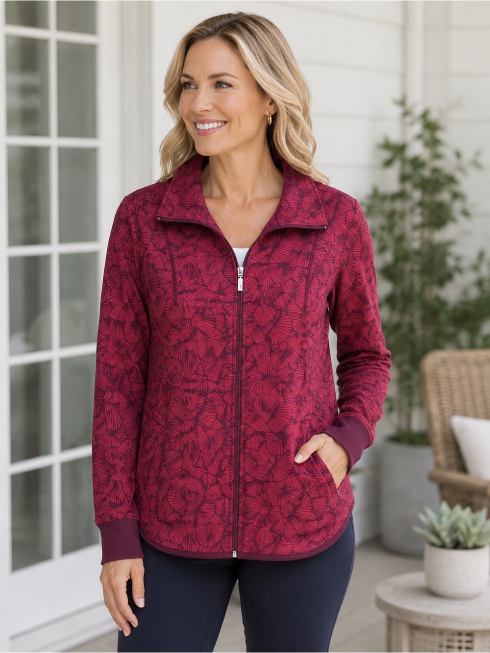 Tommy Bahama Women's Berry Print Zip-Front Jacket Size Medium
